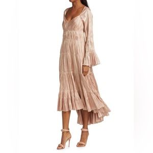 CINQ À SEPT Nina Tiered Satin Midi Dress 10